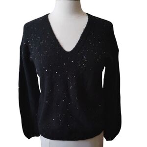 LOFT Sparkle Sweater Small V-Neck Black